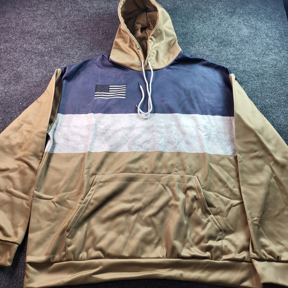 Mens Color Block Hoodie American Flag Patch Pullover Sweatshirt XXL